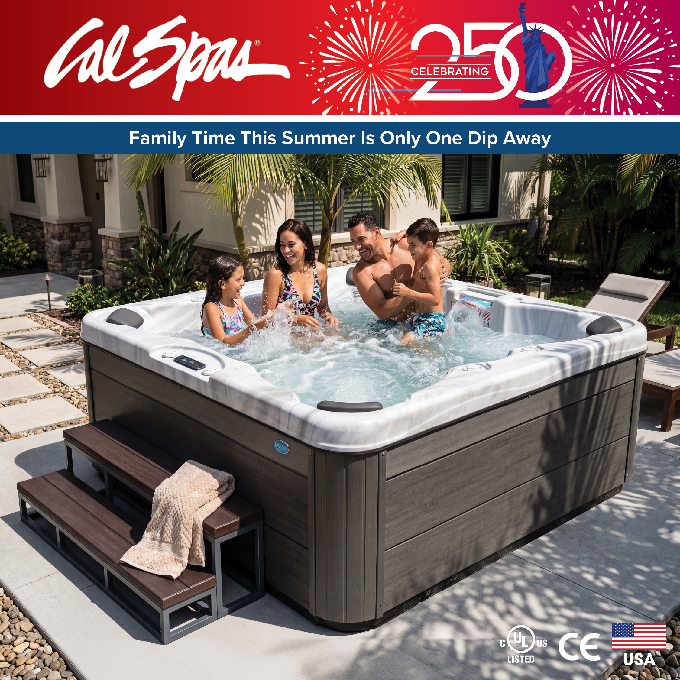 Calspas hot tub being used in a family setting - Sedona